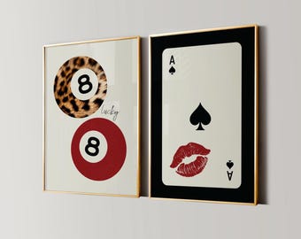 Y2K Leopard 8 Ball, Ace of Spades Kiss Print Set (digital Download