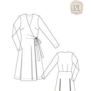 Easy Dress Sewing Pattern Minimalist Wrap Woman Shirt Dress Digital Download A4 Print
