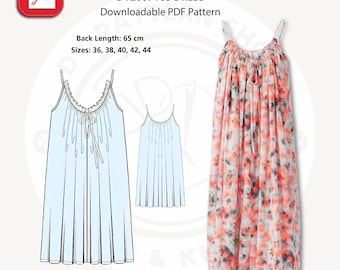 Spaghetti Strap Dress PDF Pattern – A4 Printable Sewing Template | Easy DIY Summer Dress | Sizes 34–44