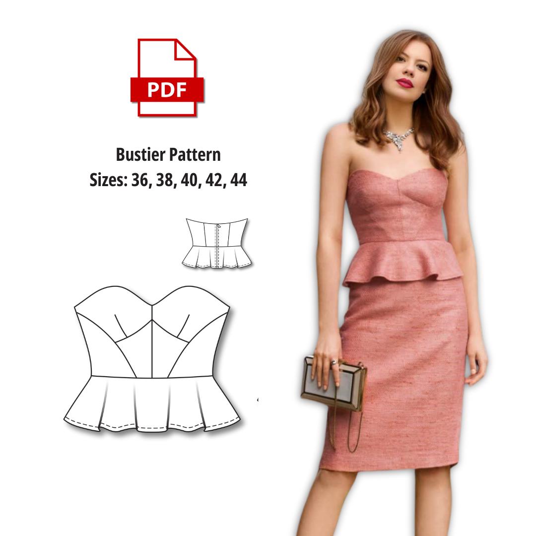 Bustier Top Sewing Pattern - PDF Digital Download - Strapless Corset Pattern - Sizes 36-44 - DIY Women's Top Sewing - Corset Sewing Pattern