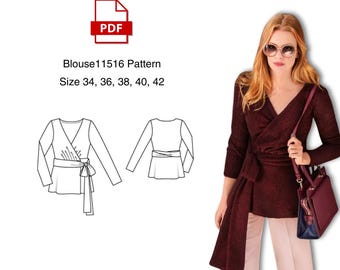 Minimal Wrap Top  blouse pdf sewing pattern digital download