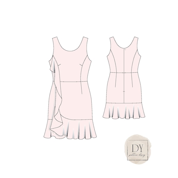 dress sewing pattern for woman sleeveless midi pencil dress pattern pdf download Print on A4 paper