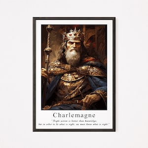 Charlemagne Portrait Digital Poster - Medieval History Art Print - Inspirational Quote - Educational Decor - Instant Download - Home Decor.
