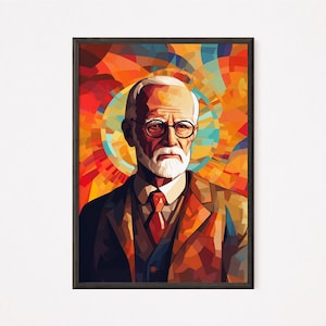 Sigmund Freud Art Deco Poster - Digital Download of Influential Psychologist Portrait - Psychology Decor - Home & Office Wall Art.