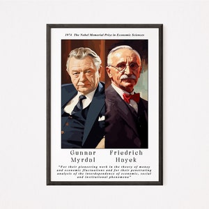 Gunnar Myrdal and Friedrich Hayek Nobel Laureates in Economics Digital Poster - Commemorating Intellectual Legacies - Home Decor - Wall art
