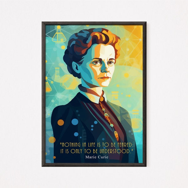 Illustration of Marie Curie, Chemistry Gift, Home Decor, Fine Art Gallery, Download Printable Wall Art