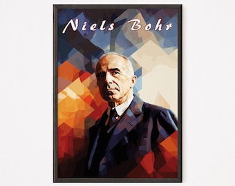Niels Boher porträttaffisch – Minimalistisk fysikkonsttryck (digital nedladdning)