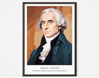 Adam Smith Print - Celebrate the Father of Economics - Digital Download, Instant Wall Decor - Portrait in Warm Colors, Home and Office Decor