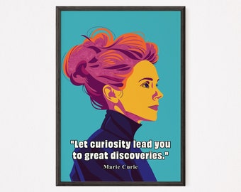 Marie Curie - Los iconos de la historia - Cartel empoderador, Arte en las aulas, Arte de la pared, Descarga instantánea, Impresión digital, Decoración del hogar, tallo, mujeres