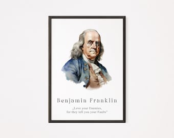 Benjamin Franklin Portrait – Motivational Watercolor Art Print (Digital Download)