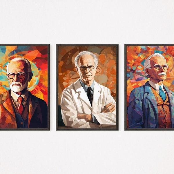 Art Deco Psychologen Digitaldrucke: B.F. Skinner, Carl Gustav Jung, Sigmund Freud - Psychology Art for Home Decor - printable Download