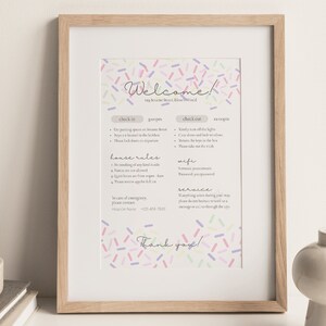 Fun Party Themed Airbnb Welcome Sign Template | Sprinkles | House Rules Sign | WiFi signage | Check In & Out Instructions | Various Sizes
