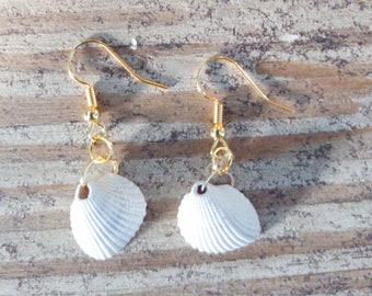 Natural Cream Seashell Earrings Women's Gift Texas Beach Ocean Summer Sea Cockle Shell Mother's Day Birthday Gulf Coast