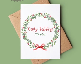 Printable happy holidays Christmas Card - Digital Download- Instant Download 4x6 , 5x7