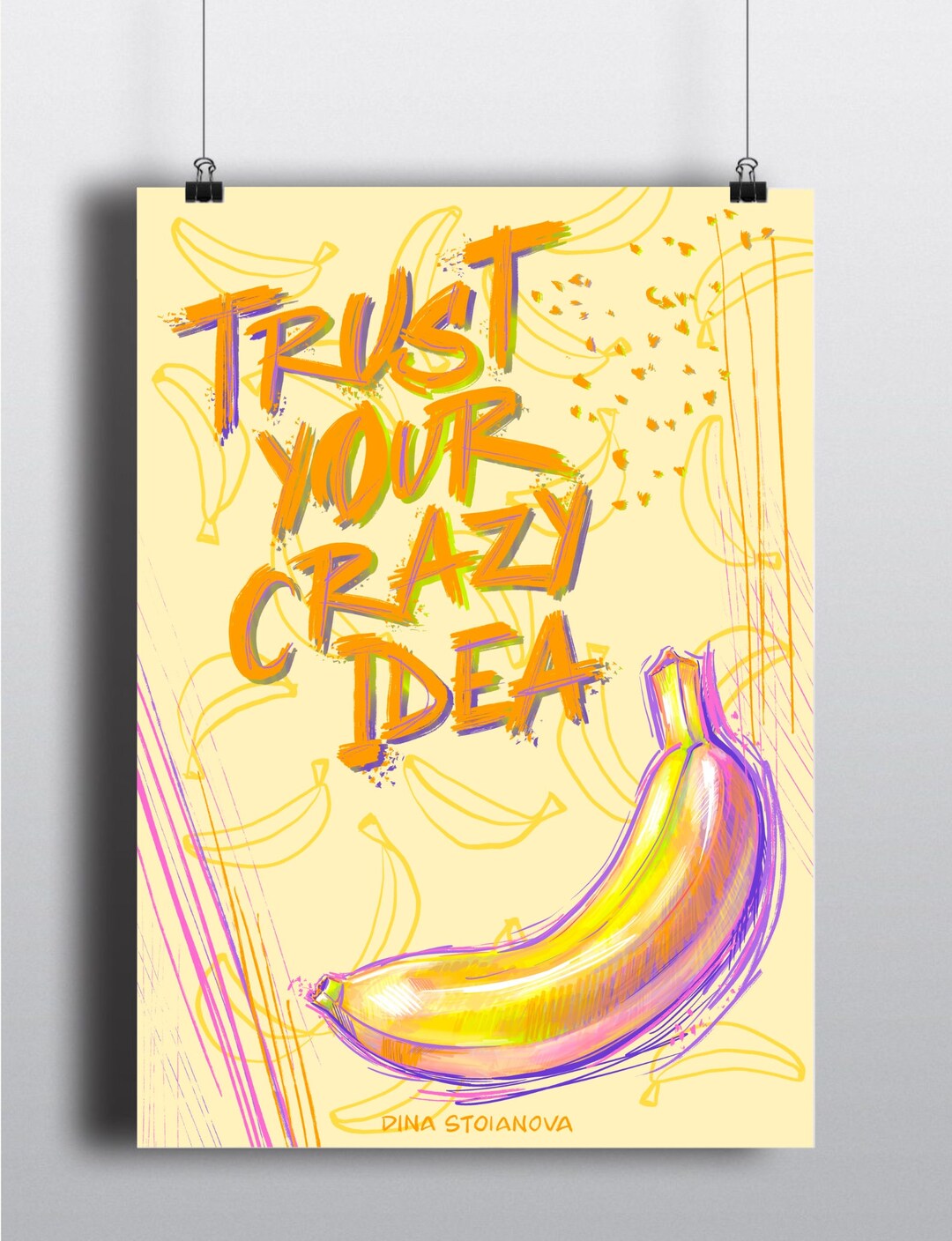 Banana Art Print Gift Ideas Food Art Banana Poster Home Etsy
