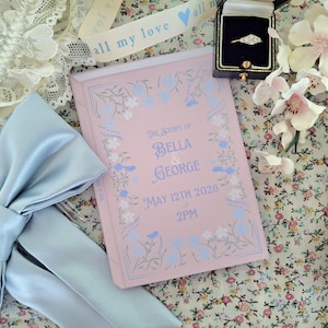 Digital Book Wedding Invitation Template. Customisable in Canva. Ditsy Floral Pastel. Book literary Theme Wedding Invite Book Style. Pink