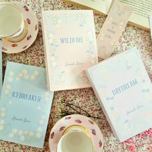 Maple Floral Paperback Dust Jacket and Bookmark Collection, Book cover set of 3 and Bookmarks. Daydream, Wildfire, Icebreaker.