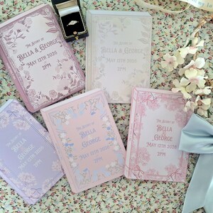 Floral Book Style Wedding Invite. Party Invitation. Christening. Bookish theme.