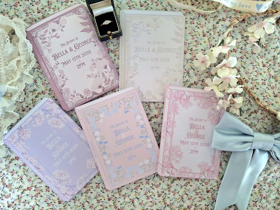 Floral Book Style Wedding Invite. Party Invitation. Christening. Bookish theme.