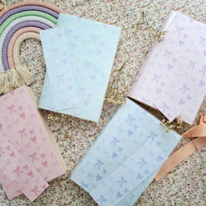 Cute Protective Book Cover. Interchangeable design with Bookmark. Pastel dust jacket. Cute. Bow. Coquette