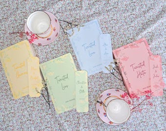 Romanze verdrehte Liebe Taschenbuch-Umschlag- und Lesezeichen-Kollektion, Buchumschlag-Set von 4 und Lesezeichen.