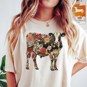 Floral Cow T-Shirt: Retro Boho Farm Girl Style
