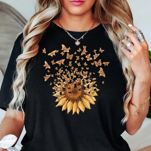Sunflower Butterfly Shirt, Butterfly Sweatshirt, Sunflower Sweatshirt Women, Floral Fall Shirt, Botanical Shirt, Sunflower Gifts, Cute Tees