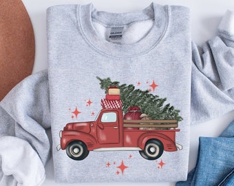 Christmas Truck Sweatshirt, Womens Christmas Tree Shirt, Christmas Gift, Holiday Sweaters, Christmas Crewneck, Xmas Tshirt, New Year Shirt