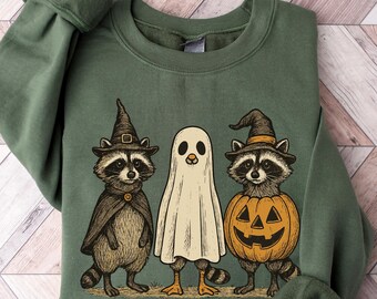 Halloween Raccoon Sweatshirt: Spooky Season Crewneck, Raccoon Lover Gift