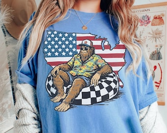 Comfort Colors Bigfoot 4th of July Shirt, Funny Sasquatch Patriotic Tee, American Flag Graphic, America 250 Apparel, 1776 2026 Tshirts