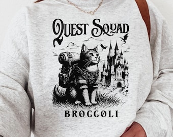 Quest Squad Broccoli Sweatshirt, Fourth Wing Inspired, Fantasy Bookish, Dragon Rider Gift, Broccoli Cat TShirt, Bookworm Gifts, Book Lover