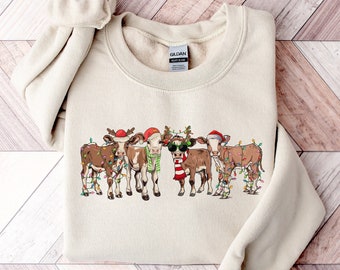Funny Cow Christmas Sweatshirt, Holiday Farm Sweater, Cow Lover Gift