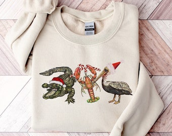 Christmas Alligator Pelican Crawfish Sweatshirt, Holiday Animal Lover Tee