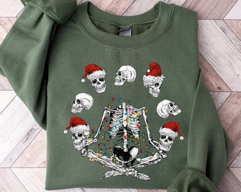 Skeleton Christmas Sweatshirt, Christmas Skeleton Yoga Shirt, Holiday Sweaters, Christmas Crewneck, New Year Shirt, Skeleton Xmas Sweater