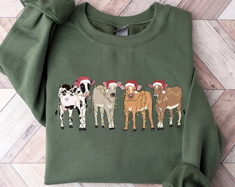 Cow Christmas Sweatshirt, Cow Lover Gift, Christmas Cow Shirt, Christmas Crewneck, Funny Christmas Shirt, Farm Christmas, Womens Cow Shirt