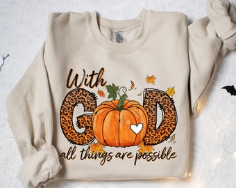 Leopard Pumpkin Thanksgiving Sweatshirt, Religious Fall Crewneck