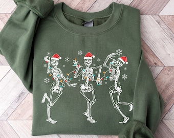 Dancing Skeleton Christmas Lights Sweatshirt, Holiday Crewneck