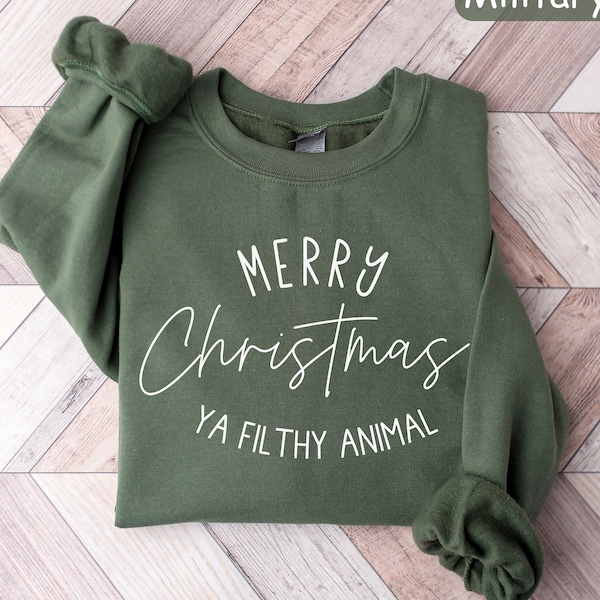 Merry Christmas Ya Filthy Animal Sweatshirt, Funny Christmas Shirt, Merry Christmas Crewneck, Cute Winter Sweater, Holiday Sweaters, Xmas