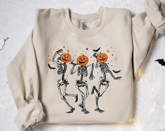 Skeleton Halloween Shirt, Pumpkin Halloween Sweatshirt, Fall Shirts for Women, Pumpkin Shirt, Fall Sweatshirt Spooky Season TShirt