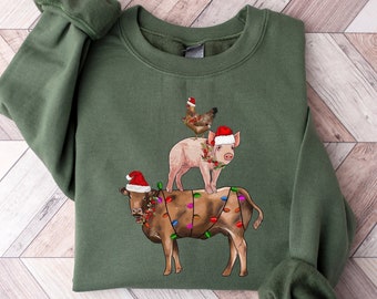 Christmas Farm Animal Sweatshirt, Christmas Farm Life Sweatshirt, Farm Christmas Shirt, New Year Shirt, Holiday Sweater, Cow Christmas Shirt