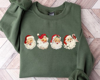 Retro Santa Faces Sweatshirt, Vintage Christmas Graphic Tee