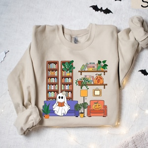 Reading Ghost Sweatshirt, Halloween Sweatshirt, Book Lover Shirt, Halloween Gift For Librarian, Ghost Book Sweatshirt, Spooky Season Tshirt