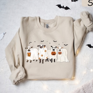 Halloween Sweatshirt, Ghost Cows Sweatshirt, Halloween Crewneck, Ghost Shirt, Cow Lover Gift, Fall Shirt, Halloween Sweater, Funny Halloween