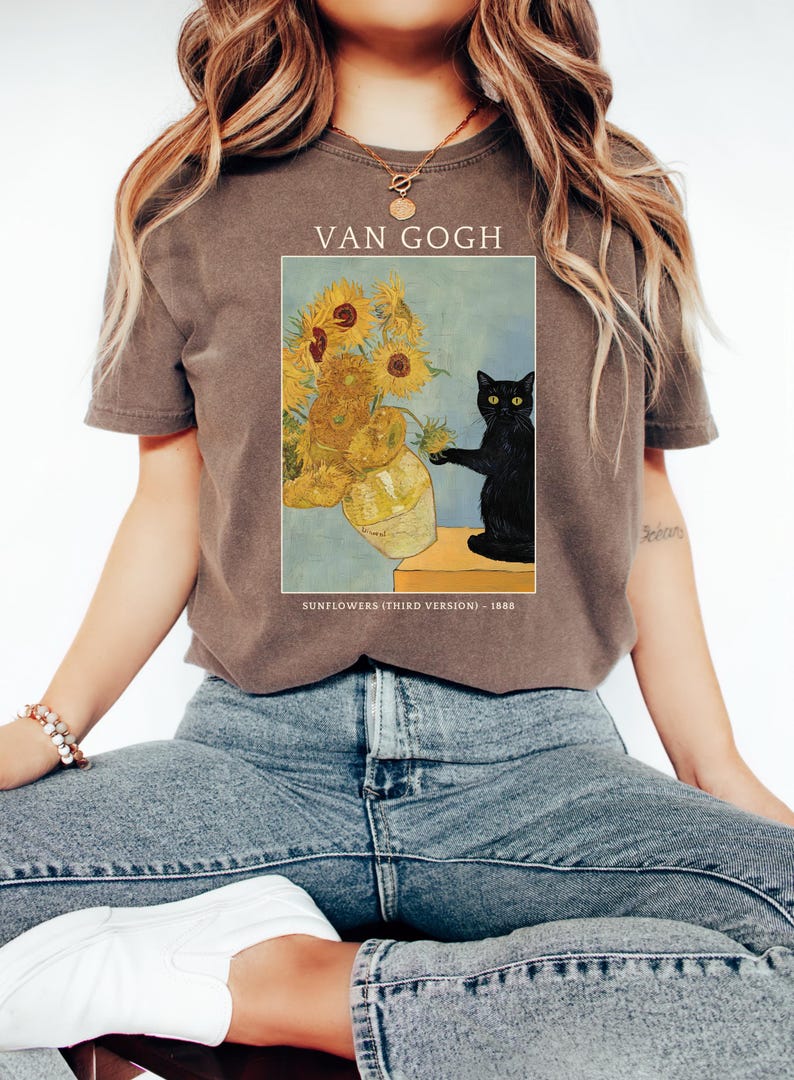 Comfort Colors® Funny Black Cat Shirt, Van Gogh Cat Shirt, Sarcastic Tshirt, Black Cat Tshirt, Womens Trendy Shirt, Cat Lover Gift, Boho Tee image 3