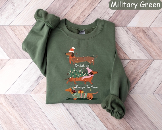 Dachshund Through the Snow Sweatshirt, Funny Wiener Dog Christmas Top