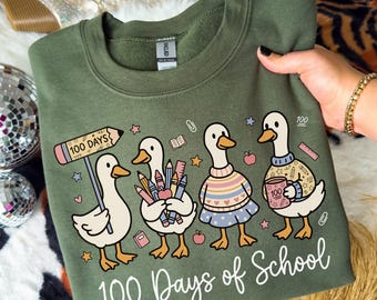 100 Days Of School Sweater, 100th Day Of School T-Shirt, 100 Days Teacher Shirts, 100th Day Crewneck, Duck Teacher Tee, Classroom Party Tee