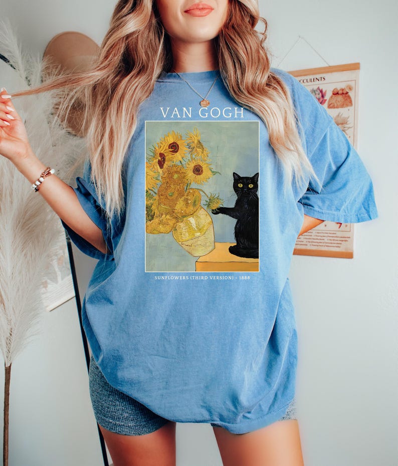 Comfort Colors® Funny Black Cat Shirt, Van Gogh Cat Shirt, Sarcastic Tshirt, Black Cat Tshirt, Womens Trendy Shirt, Cat Lover Gift, Boho Tee image 5