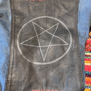 Hand painted Motley Crue shout at the devil denim jean jacket