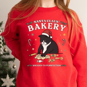 Ugly Christmas Cat Sweater, Santa Claus Bakery, Funny Xmas Gift, Cat Sweatshirt, Cat Mom, Cat Dad, Cat Gift, Cute Christmas Tuxedo Chonk