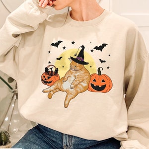 Chonky Orange Cat Sweatshirt, Cat Crewneck, Spooky Cat Sweater, Halloween Cat Sweater, Funny Cat Pullover, Cat Mom Gift, Cute Pumpkin Chonk